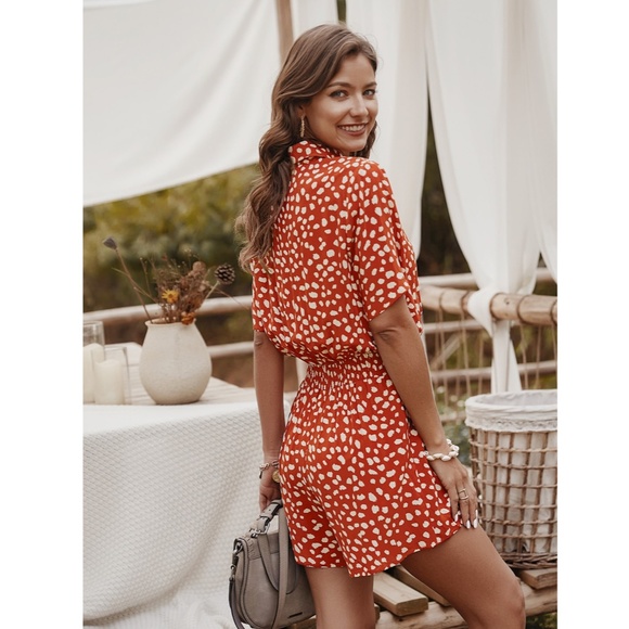 Spotted Print Button Front Boho Romper - Picture 3 of 9